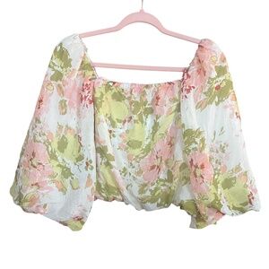 Calypso St Barth Pink & Green Floral Blousen Elbow Sleeve Bubble Hem Top Sz M